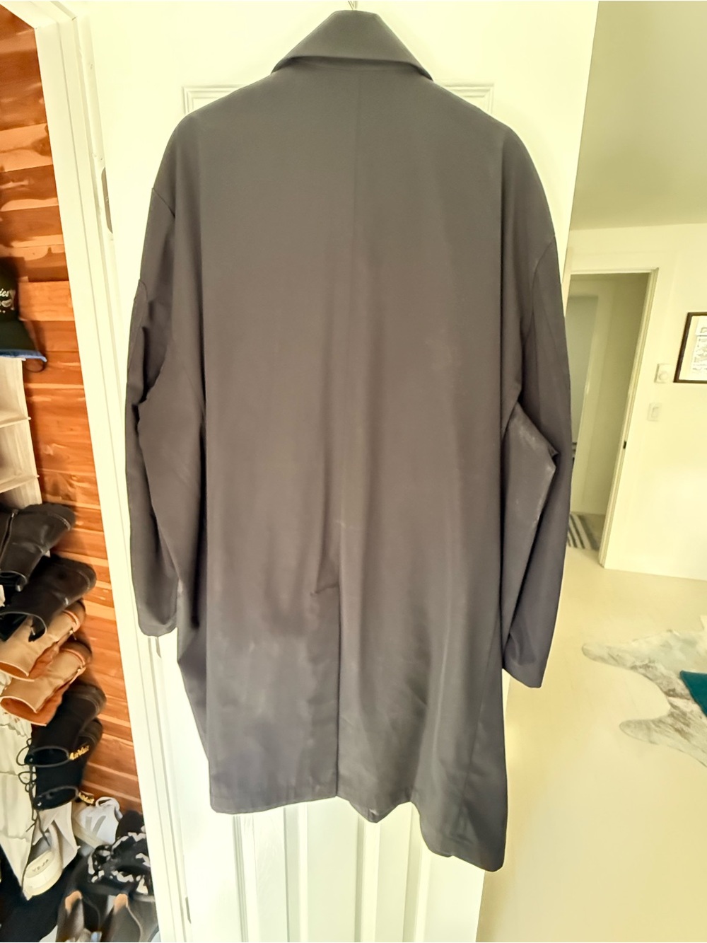Men's Black Trench Coat with Zip-Sleeve Detail - Picture 8 of 8
